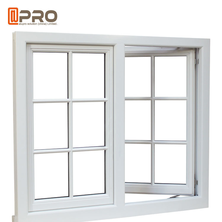 ग्रिड डिजाइन सफेद एल्यूमीनियम खिड़कियों के साथ आवासीय पुश आउट केस विंडोज / एल्यूमिनियम पिवोटिंग विंडो